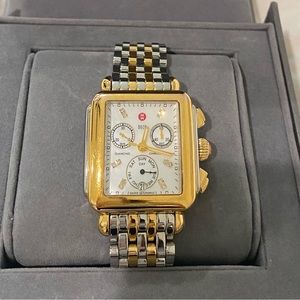 Michele Deco Yellow Gold and Silver Diamond Chronograph Watch
